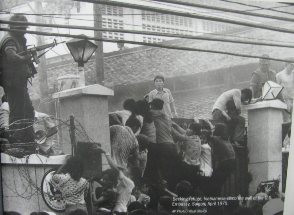 Vietnamese Refugees Climbing Wall of U.S. Embassy, Saigon, April 1975